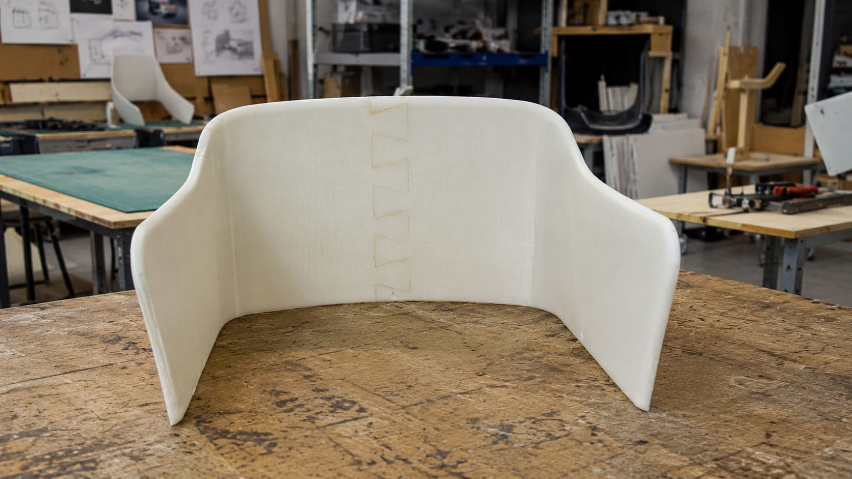 large-format-abs-3d-printing-furniture-component Large ABS structural component for the Silence Chair produced with an Omni TECH industrial 3D printer.